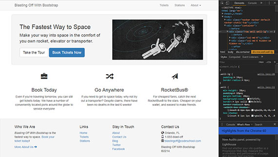 Blast Off with Bootstrap webpage